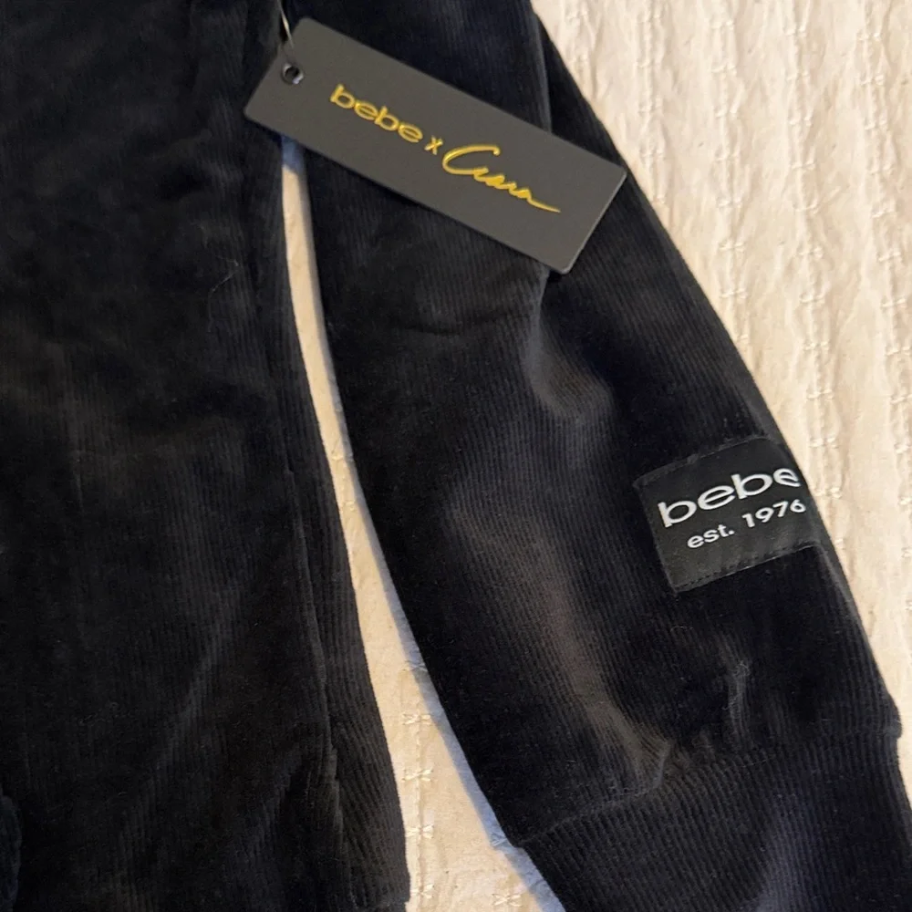 Bebe & Ciara Collab Black Stretch Micro Corduroy Zip-Up Hoodie NWT M